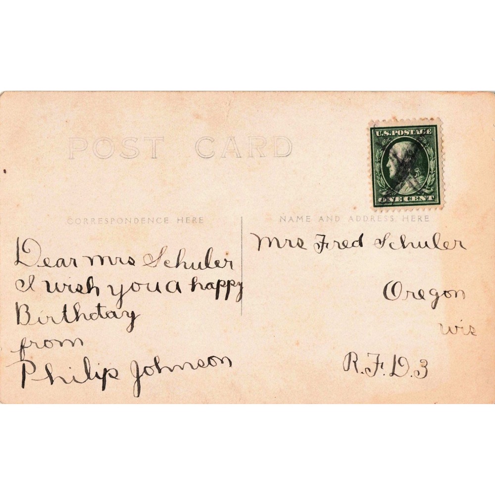 Antique RPPC Postcard Boy in Suit Knickers Hat Oregon Wisconsin 1 Cent Stamp - Picture 2 of 2
